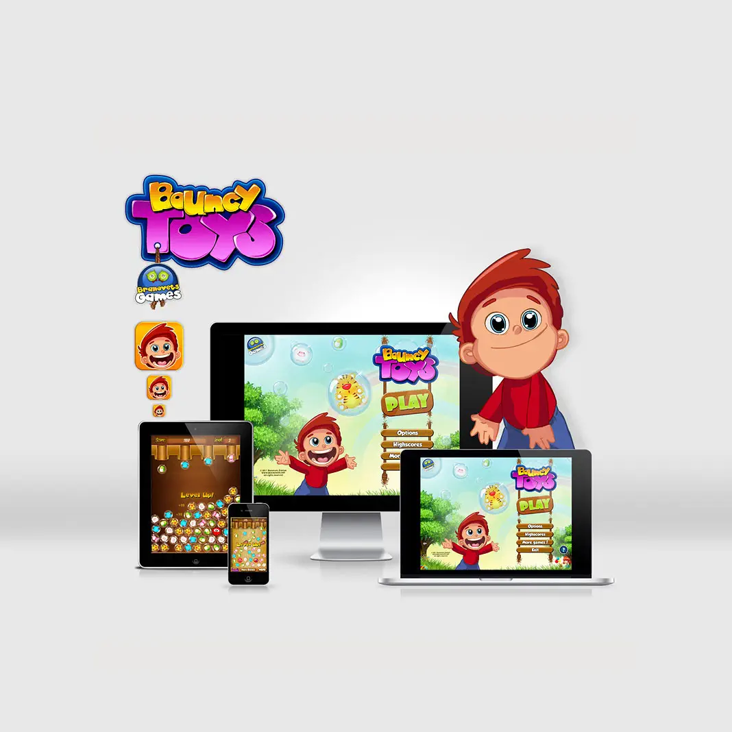 Bouncy Toys: Logo, Character and all the devices